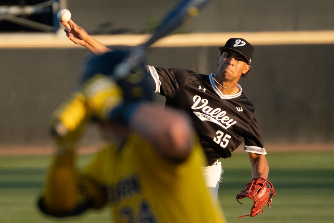 CSUN Matador pitcher Charles Rogers pitches to home plate in a game against the University of Michigan at the Robert J. Hiegert Field on Tuesday, March 3, 2026, in Northridge, Calif.