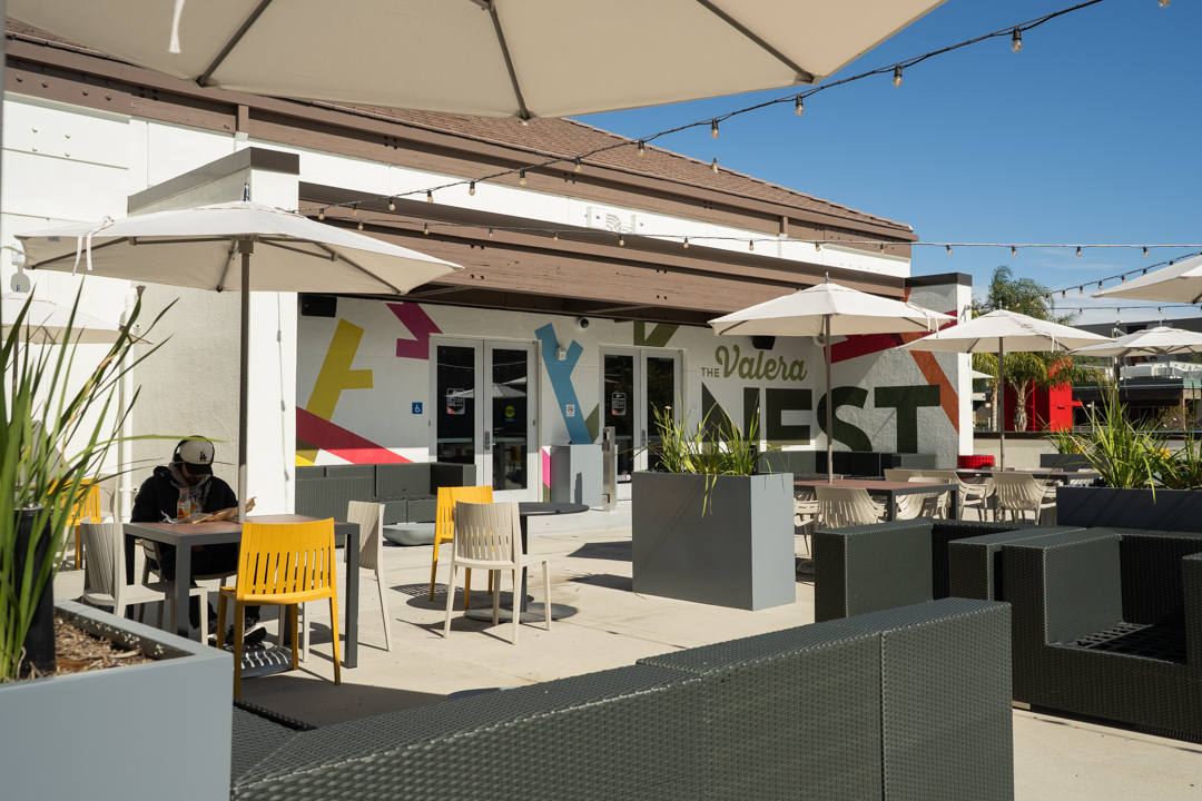The Valera Nest lounge on Friday, Feb. 20, 2026, in Northridge, Calif. The outdoor lounge gives students a place to rest or study and is outfitted with charging ports for devices.