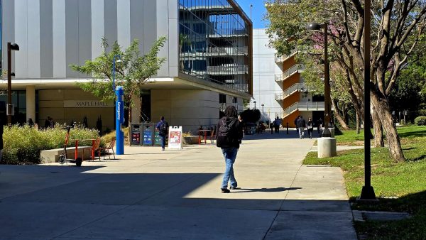 Student walking past to the Maple Hall. 