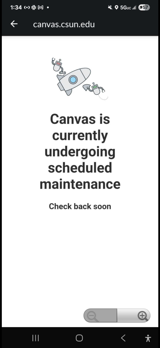 Screenshot showing an error message that says "Canvas is currently undergoing scheduled maintenance" on the Canvas mobile app on May 7, 2026.