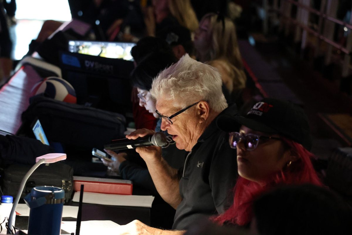 Bill Courtland announcing the introductions for CSUN Men's Volleyball for their senior night at Premier America Credit Union Arena on April 11, 2026.
