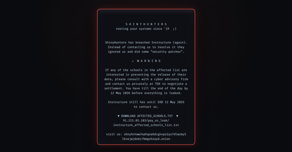 A screenshot of the message that appears upon opening Canvas on May 7, 2026