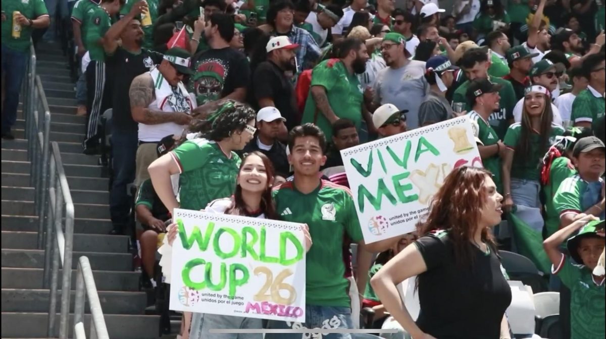 Soccer fans celebrate the start of the World Cup at BMO Stadium