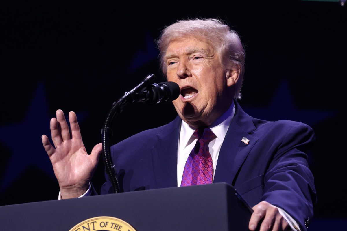 President of the United States Donald Trump speaking with attendees at the "Build the Red Wall" rally at Dream City Church in Phoenix, Arizona. Photo by Gage Skidmore via Flickr.