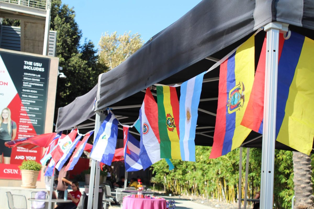 Latin American flags displayed in the Rhythm of Latinx Heritage Fiesta in Plaza del Sol, University Student Union, in Northridge, Calif. on Sept. 29, 2026.