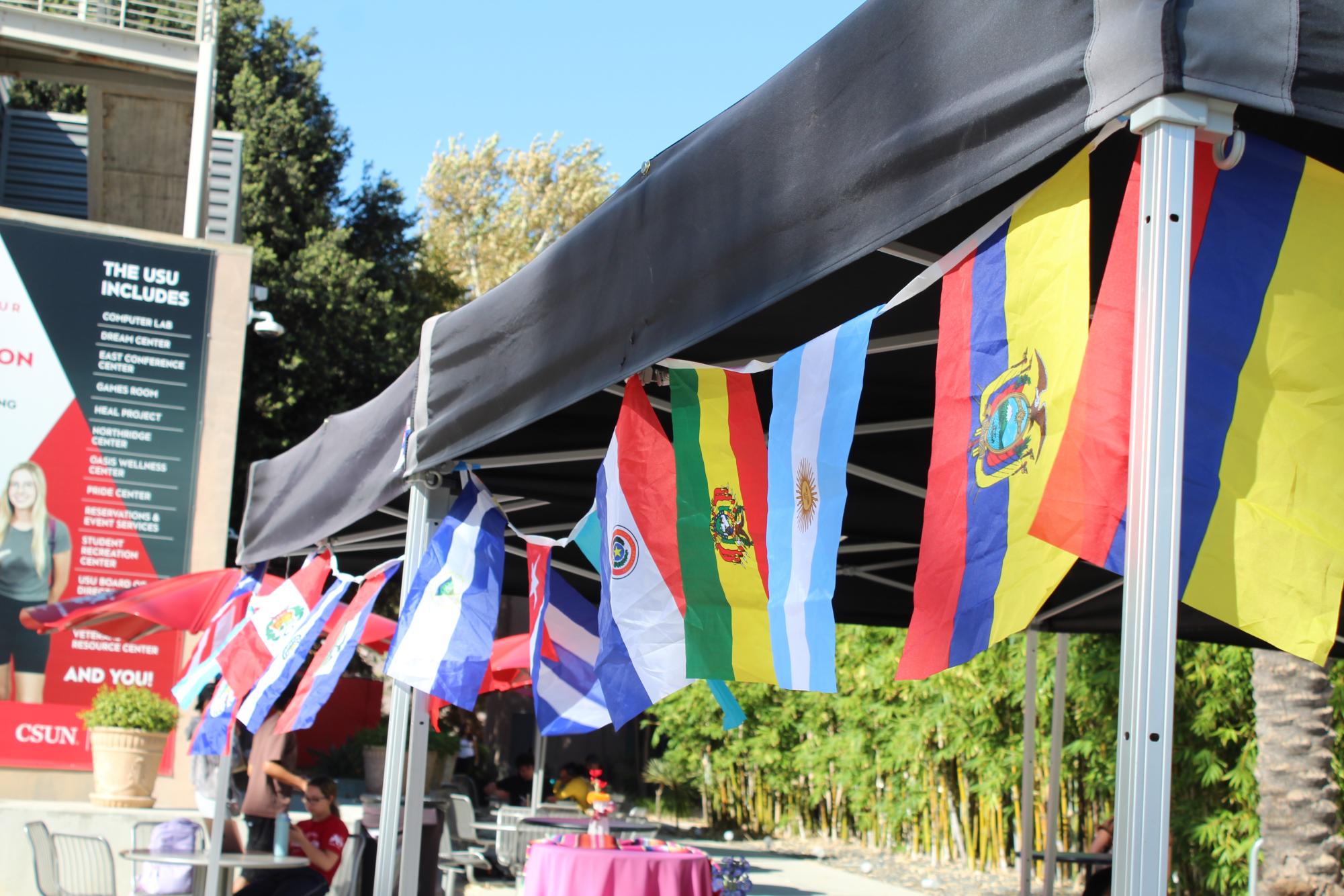 Latin American flags displayed in the Rhythm of Latinx Heritage Fiesta in Plaza del Sol, University Student Union, in Northridge, Calif. on Sept. 29, 2026.