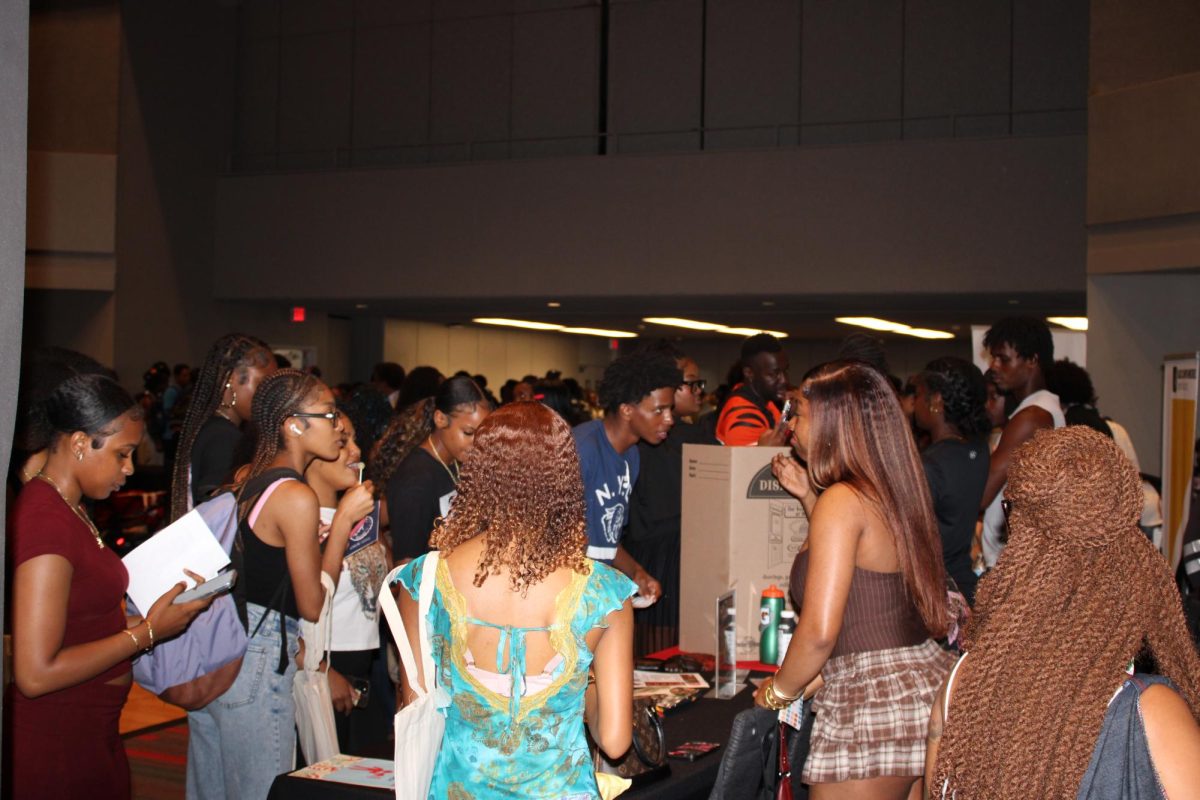 Students getting information from the Black House booth at Welcome Black in the University Student Union Northridge Center Complex, in Northridge, Calif., on Sept. 10, 2026.