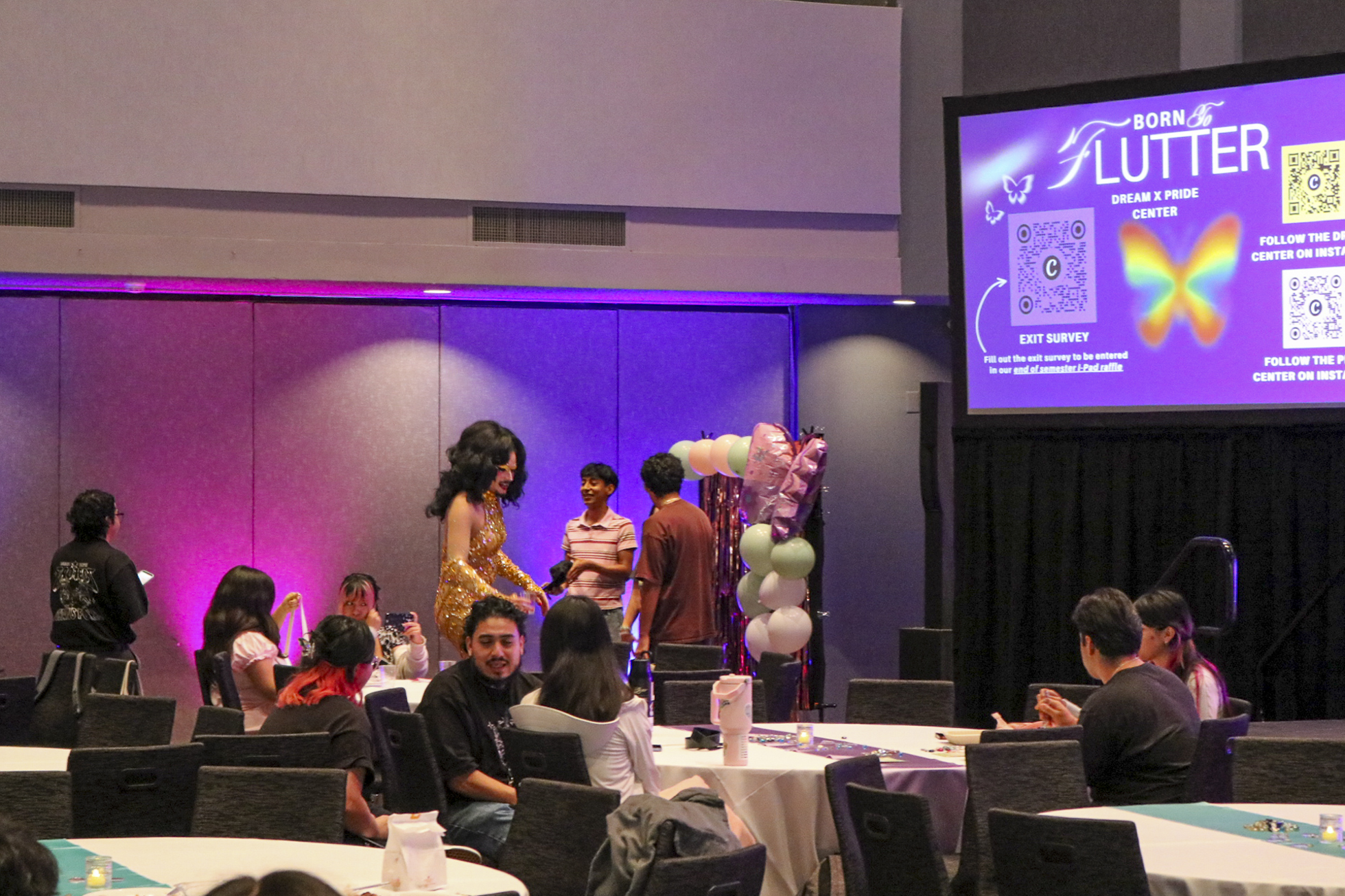 Drag performer 3li Ann performs for students during the Born to Flutter: Drag Show followed by a game of bingo at the Northridge Center Complex, University Student Union in Northridge, Calif., on Oct. 20, 2026.