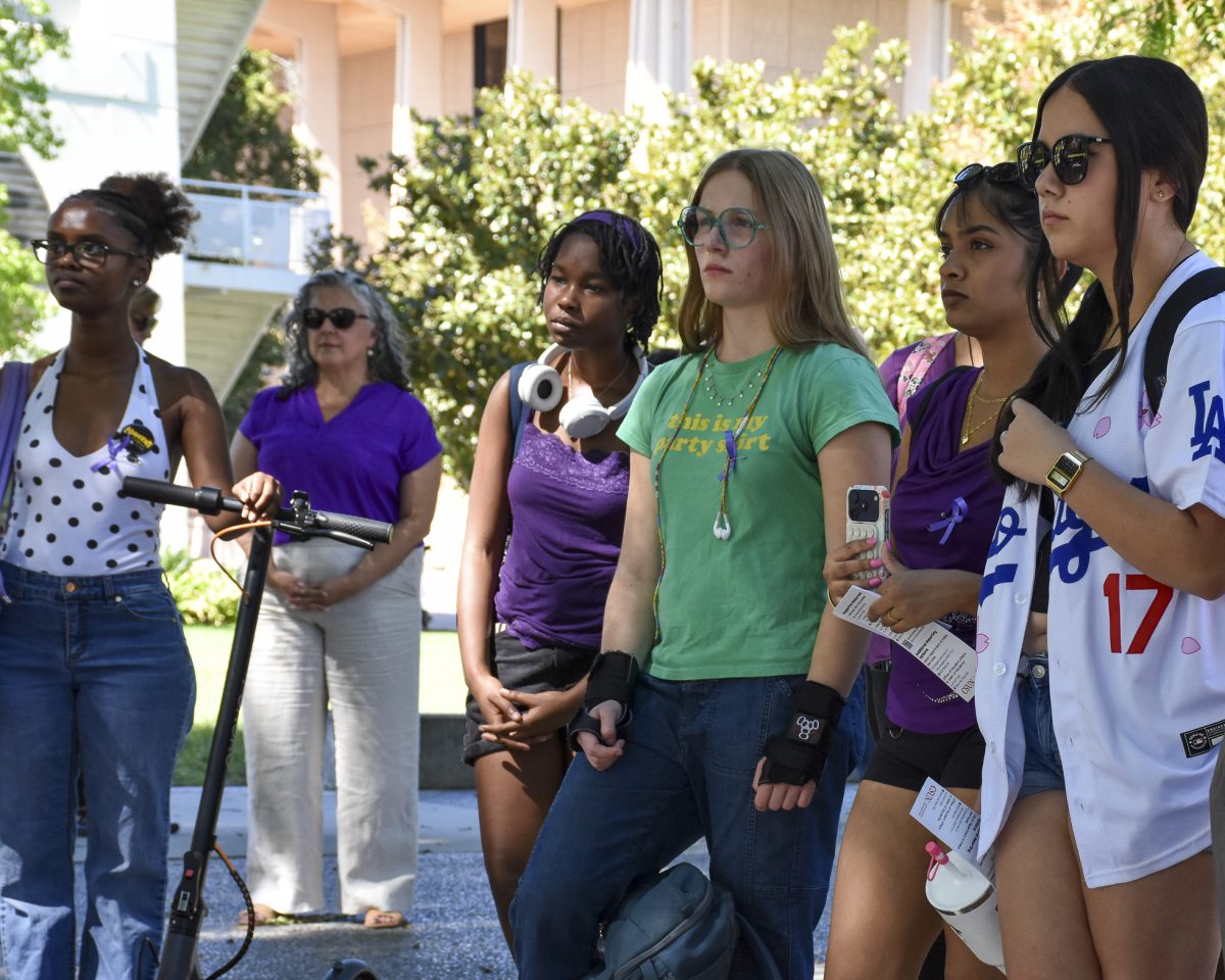 Students gather at Matador Square in support of the Stand Together Against Sexual Violence walkout on Thursday, Oct. 8.
